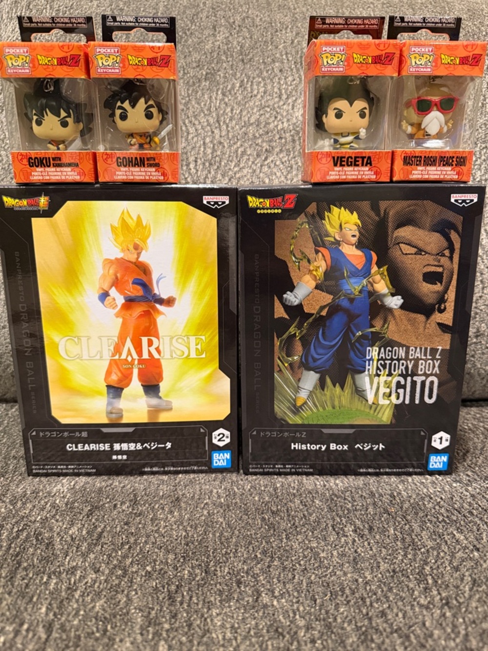 Dragon Ball Z Vegito/Goku Clearise & History Box Figures Set & Mini Pop Keychain